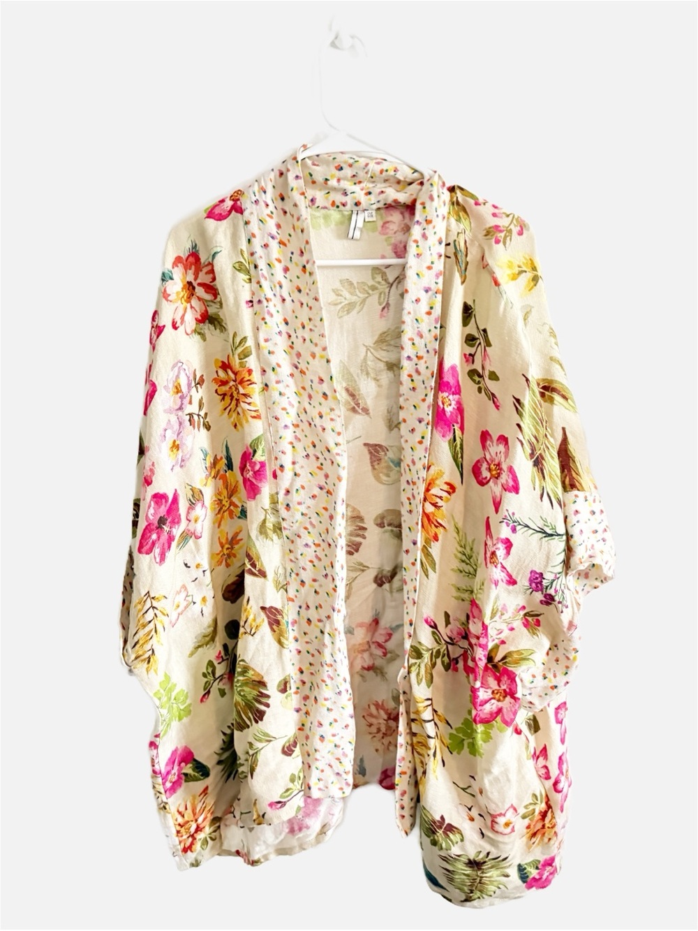 Anthropologie Blank London Floral Confetti Print 100% Linen Kimono